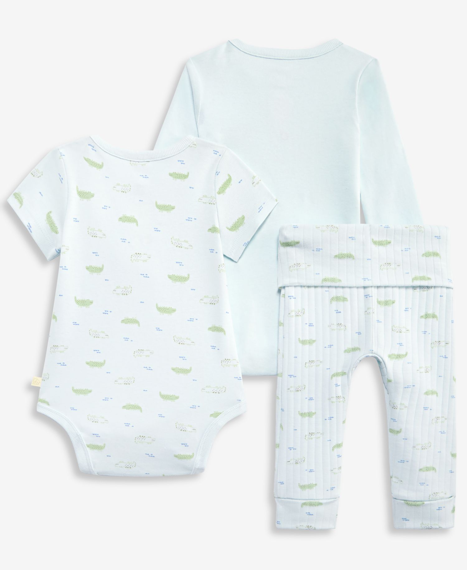 Everyday Baby Essentials Baby Boys' Gator Print Bodysuits and Pants, 3-Piece Set