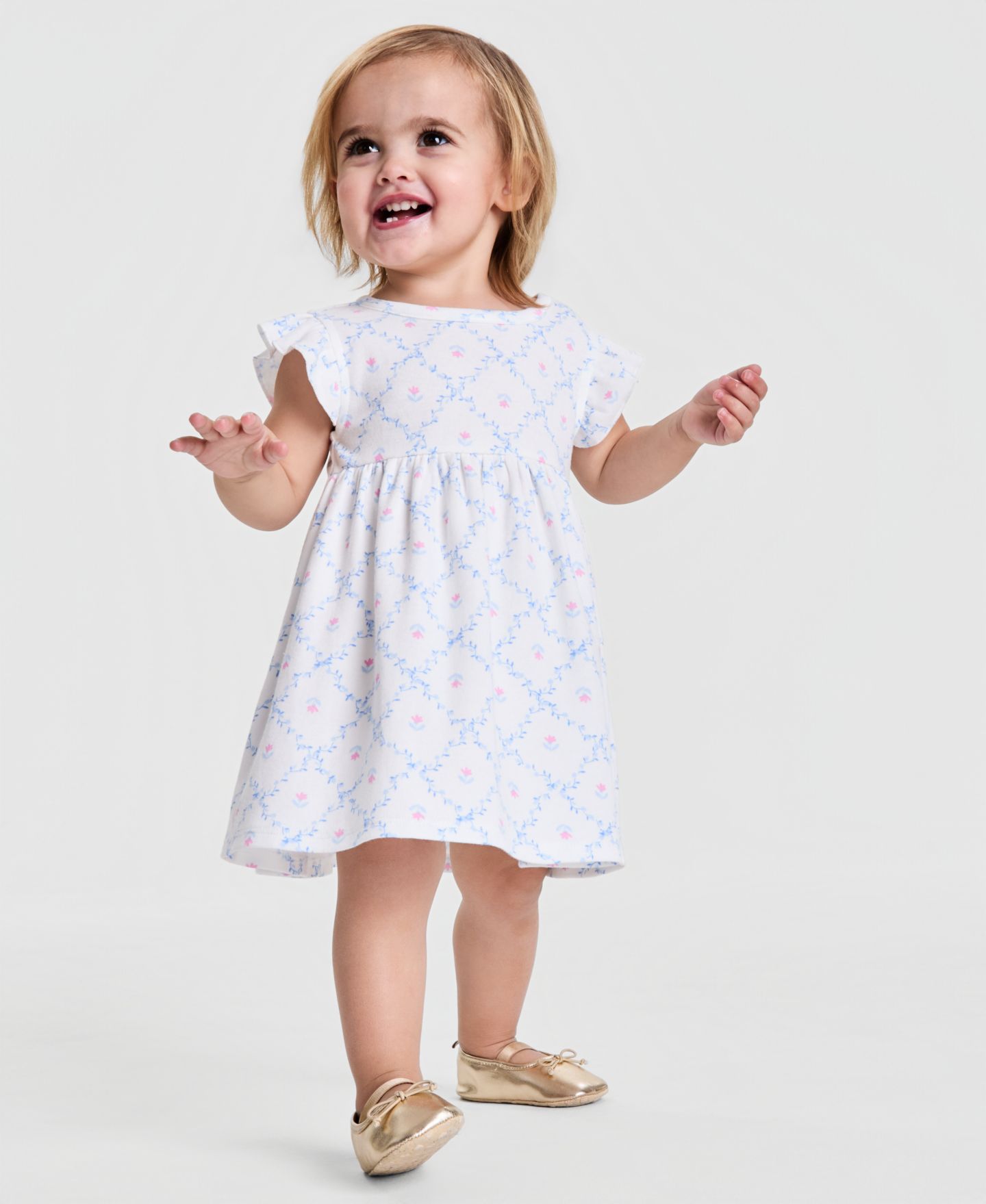 Балетки First Impressions Floral-Print Dress & Soft Sole Metallic Ballet Flats для девочек-малышей, цвет: Светлый золотой — фото 1