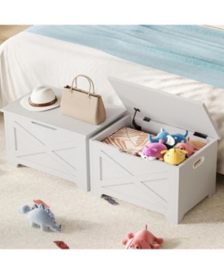 23.6" Storage Chest, Wooden Storage Bench with Safety Hinge, Easy Assembly, Large Toy Chest for Entryway
