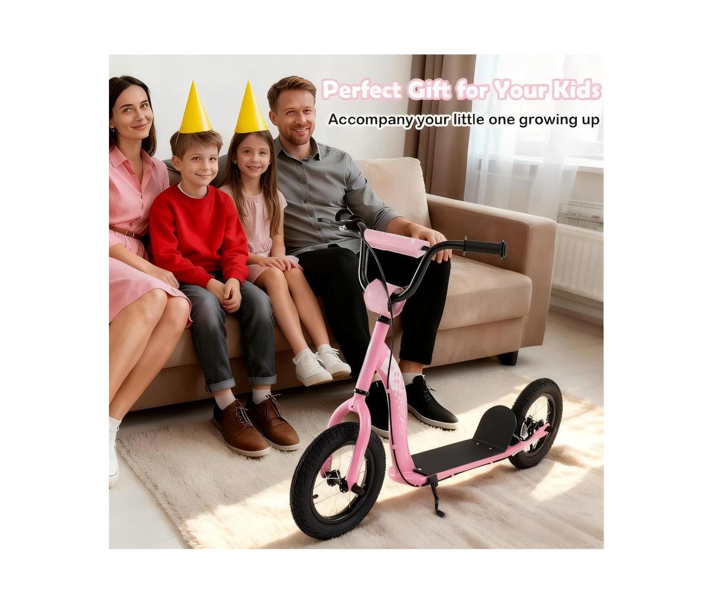 Детская игрушка HONGGE Adjustable Kick Scooter with Inflatable Tires and Rear Brake, 165 lbs Capacity, Ages 8+, цвет: Розовый — фото 4
