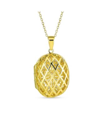 Antique Style Heart & Clover Oval Locket Necklace Gold Plated Sterling Silver