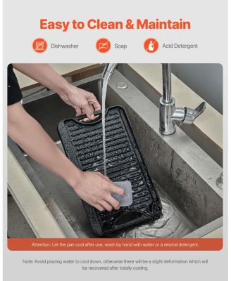 Cast Iron 14" x 8.5" Reversible Grill/Griddle Pan