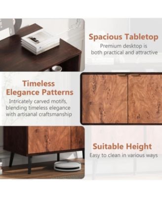 Senfot 31.5" Sideboard Buffet Cabinet with Storage, Farmhouse Kitchen Wooden Cabinet with 2 Open Shelves, Gorgeous Burl Texture