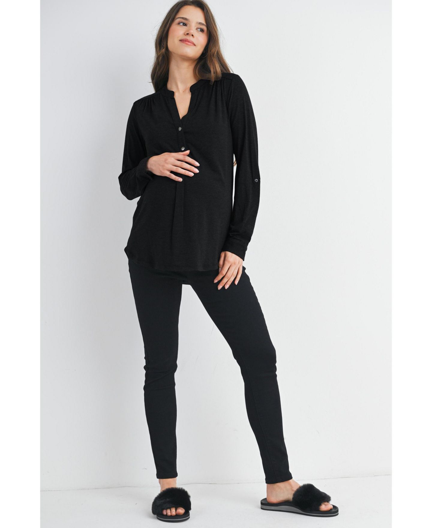 Топ для кормления Hello Miz Henley с V-образным вырезом, для беременных, цвет: Чёрный — фото 4