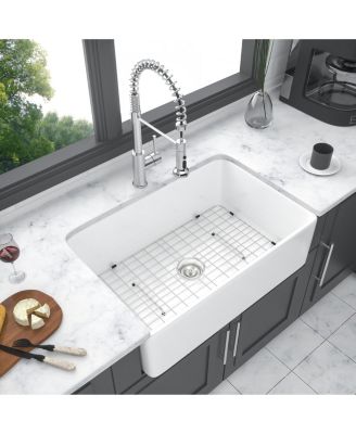 Farmhouse Sink Ceramic Porcelain Reversible Apron Front Single Bowl