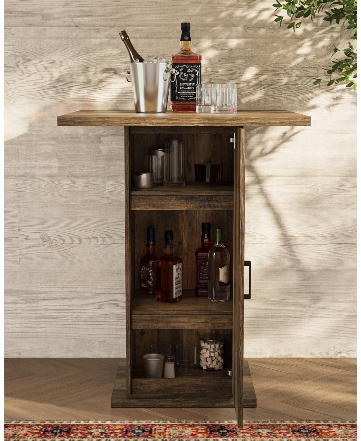Tribesigns Bar Table with Storage Cabinet, 39.4" H Square High Top Pub Table, Wood Bistro Cocktail Table, Farmhouse Design with 3-Tier Cabinet