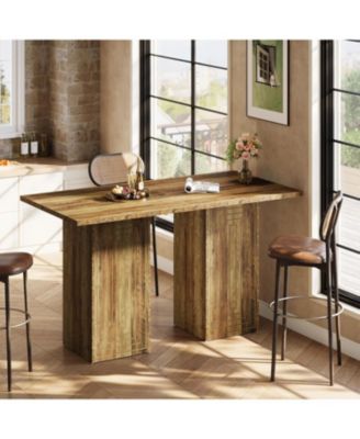 Square Bar Table, 31" Wooden Home Bar Unite with Geometric Texture, Farmhouse Counter Height Pub Table with Stable Base