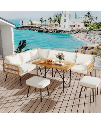 6 Pieces Outdoor Wicker Patio Conversation Bistro Set