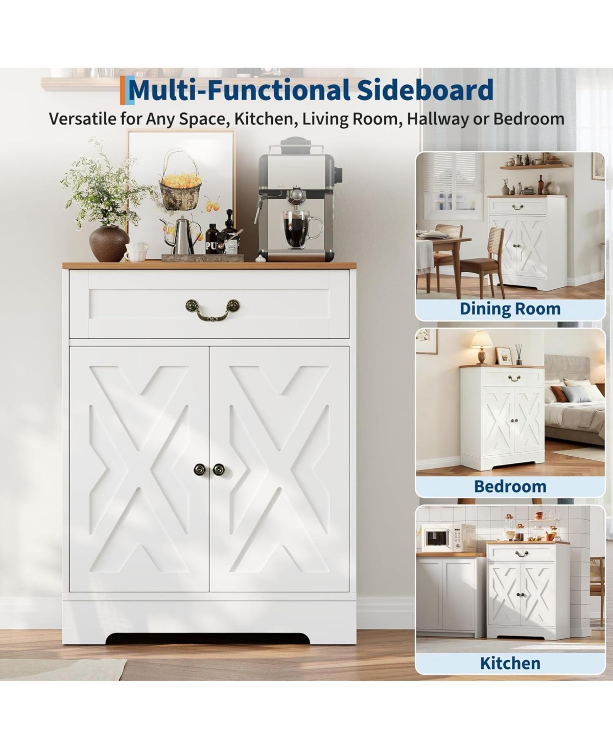 Gaomon 29" Modern Farmhouse Sideboard Buffet Cabinet with Drawer & Adjustable Shelves, Small Kitchen Storage Cabinet for Dining Room or Coffee Ba