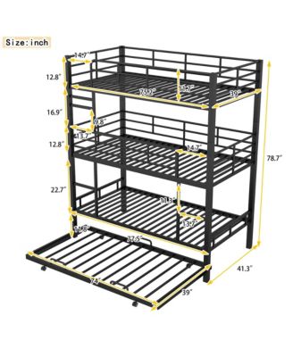 Metal Twin Size Triple Bunk Bed With Trundle
