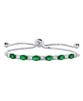 6CT Cubic Zirconia Oval Emerald Green CZ Alternating Bolo Slide Tennis Bracelet