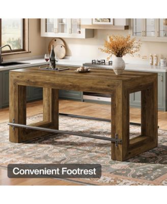 59-Inch Counter Height Bar Table, Wooden Pub Table with Metal Footrest for Kitchen & Dining