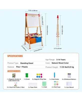 3-in-1 Art Easel for Kids Wooden Double-Sided Kid's Art Easel with Magnetic Whiteboard, Chalkboard, Paper Roll