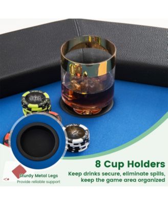 - 48 Inches Foldable Poker Table with Padded Rails and Cup Holders-Blue