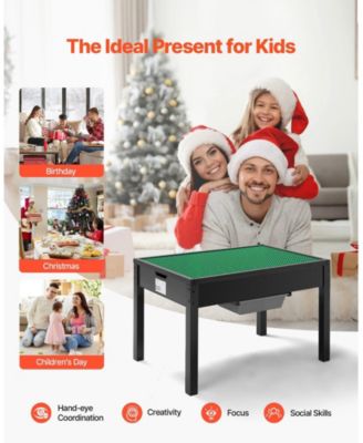 Kids Wooden Activity Table, Double-Sided Block Top w/ Storage Bins, Ages 3+