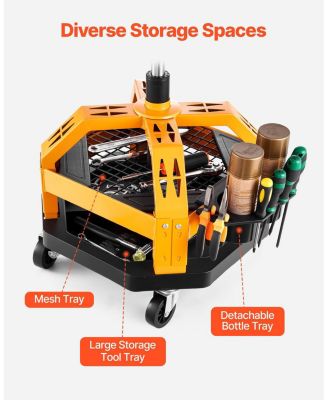 Rolling Shop Stool, Pneumatic Adjustable Height Garage Seat, 300 lb Capacity, 360° Swivel Padded Workshop Stool with Casters