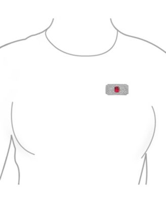 Art Deco Style Ruby CZ Rectangle Filigree Statement Brooch Pin