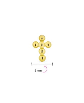 Tiny 3MM 14K Gold Religious Puff Ball Cross Cartilage 1 Stud Earring Screwback