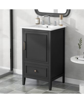 18.6 in. Freestanding Bathroom Vanity Cabinet with Ceramic Sink, Two-tier Shelf, Left or Right Orientation