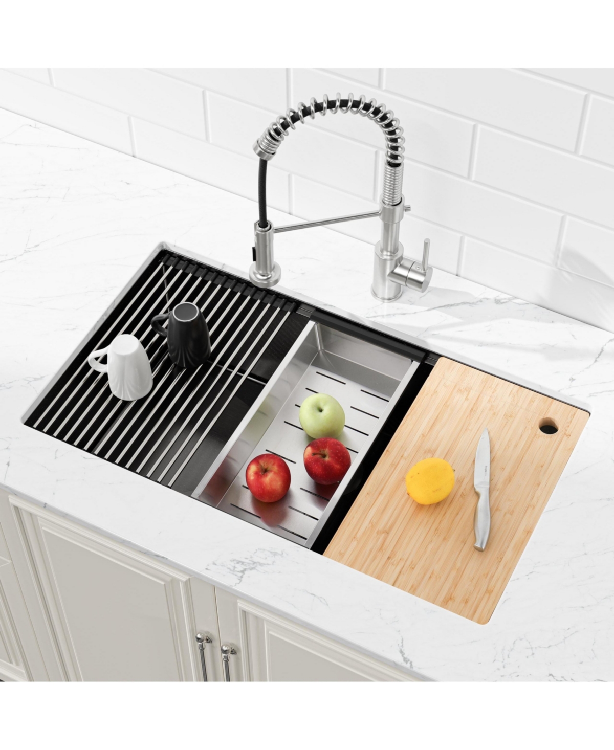 flynama 30inch Undermount Single Bowl Black 304 Stainless Steel Handmade Kitchen Sink with Cutting Board and Colander