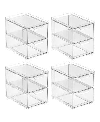 2-Drawer Stackable Organizer for Kitchen or Pantry - Set of 4 - Clear