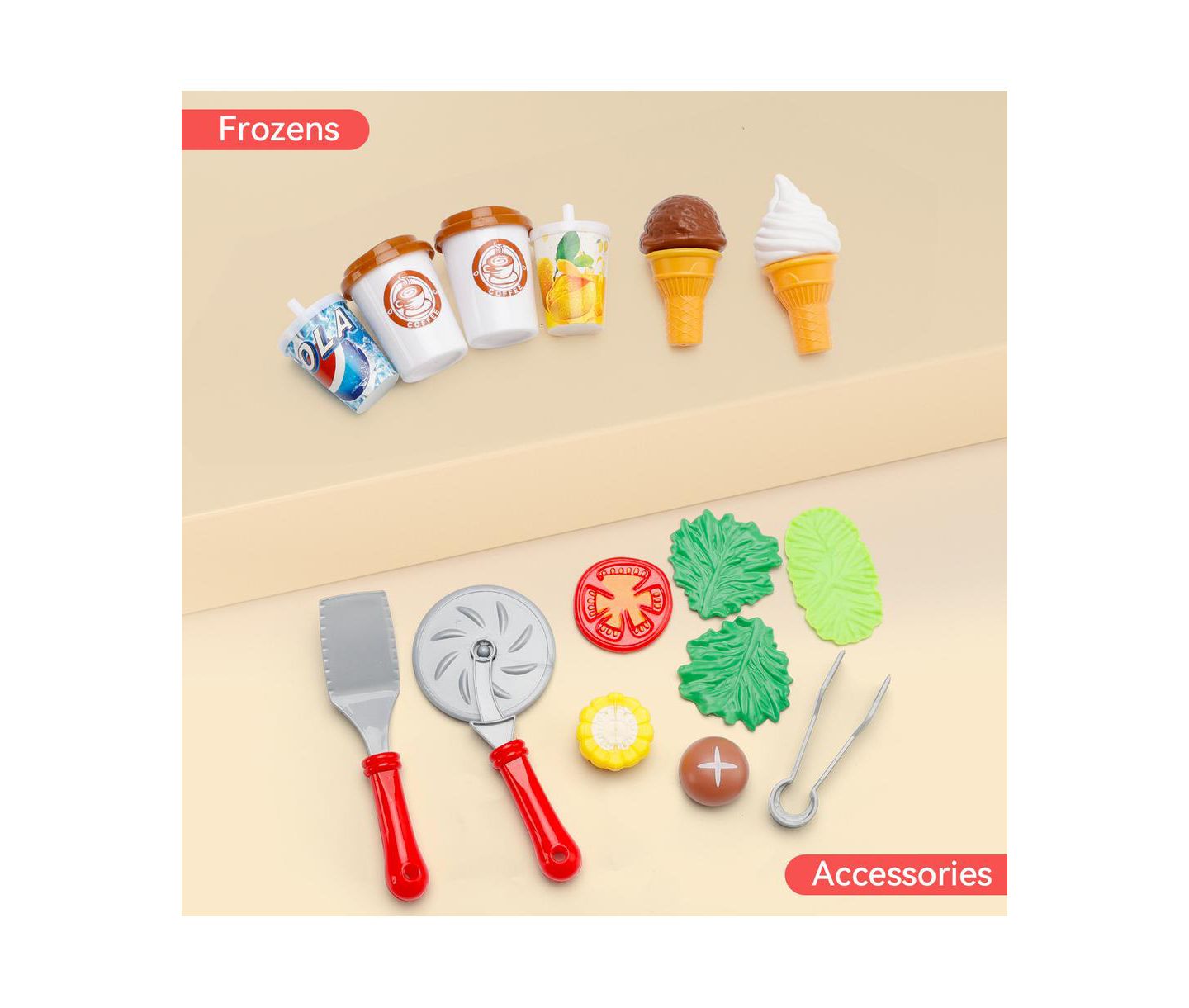 Детские игрушки Bruce & Shark 56-Piece Kids Pretend Diner Playset, Toy Food Set with Hamburger, Fries, Sandwich & Waffle, цвет: Жёлтый — фото 4