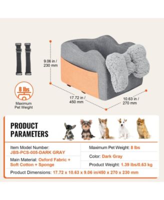 Center Console Dog Car Seat for Small Dogs, Booster for Armrest w/ Clip-On Leash, Adjustable Straps