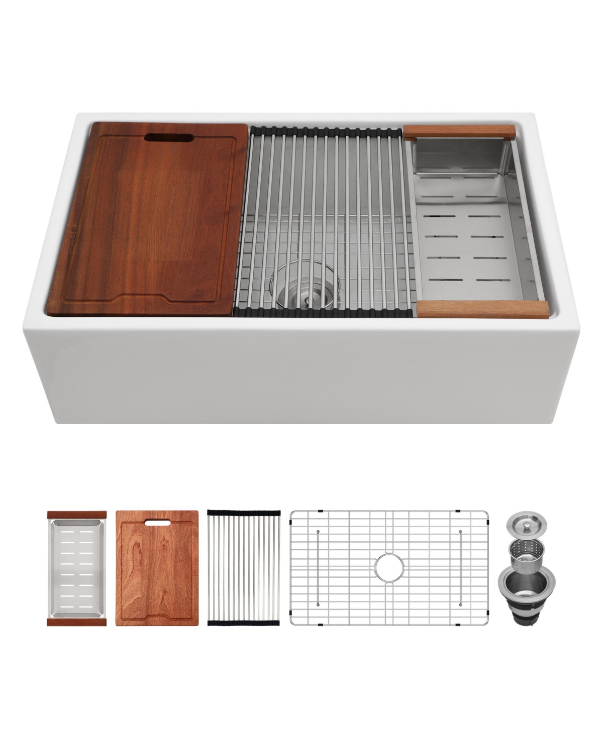 flynama 30x20x10inch White Farmhouse Sink Porcelain Ceramic Single Bowl Workstation Kitchen Sink