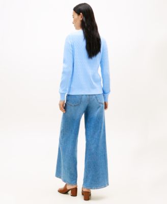 Women's Cable Knit Crew Neck Cardigan Sweater