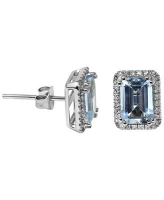 Aquamarine (1-5/8 ct. t.w.) & Diamond (1/6 ct. t.w.) Stud Earrings in 14k White Gold