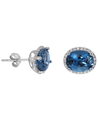 London Blue Topaz (4 ct. t.w.) & Diamond (1/6 ct. t.w.) Stud Earrings in 14k White Gold