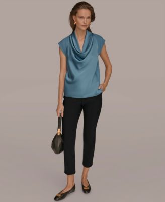 Women's Mixed Media Cowl Neck Top