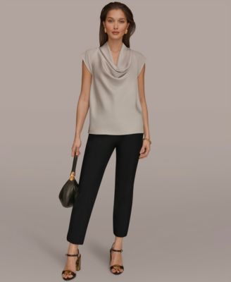 Women's Mixed Media Cowl Neck Top