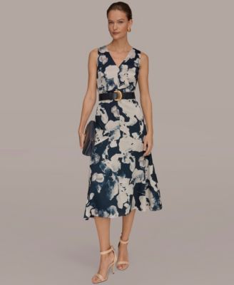 Women's Printed V-Neck Midi Dress