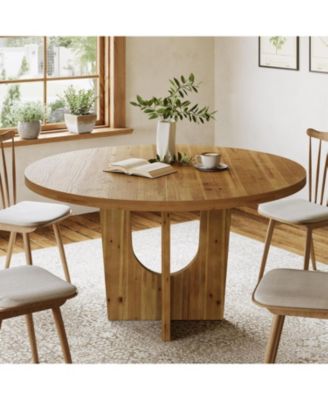 Solid Wood Round Dining Table, 47.2" Farmhouse Kitchen Table for 4-6 People, Kitchen, Living Room, Brown