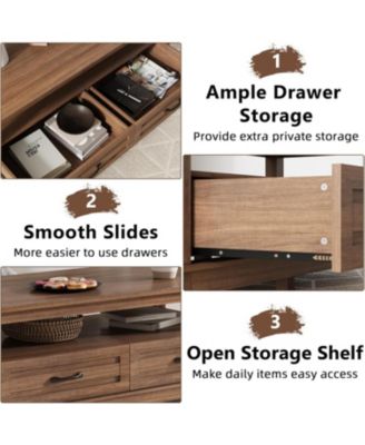 Farmhouse Coffee Table with Drawers, 47.2" Rustic Walnut Center Table, Ample Storage, Elegant Design, Brown