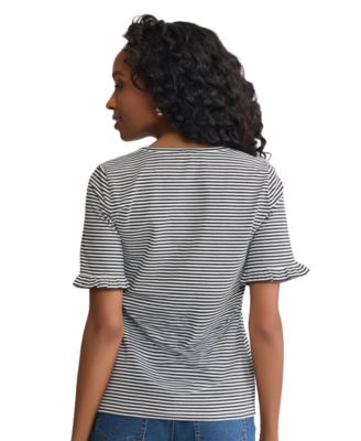 Women's Ruffle Elbow Sleeve Crew Neck Top