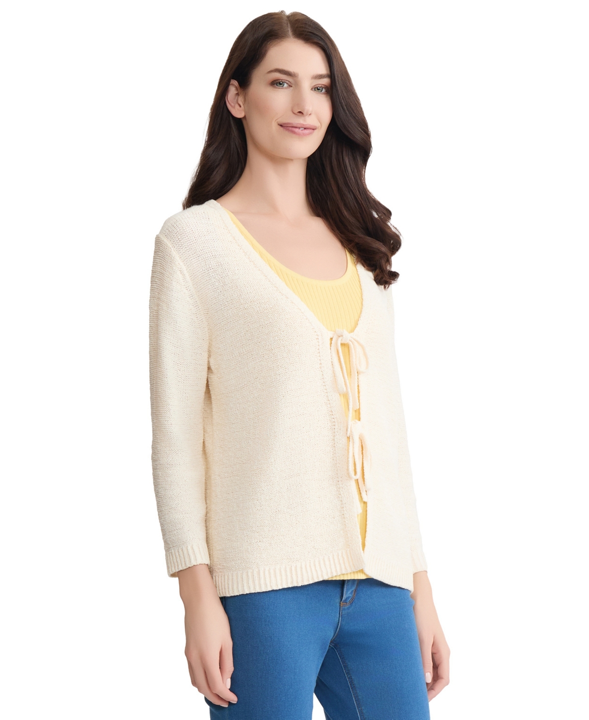 Jones New York Women's Tie-Front 3/4-Length Sleeve Cardigan