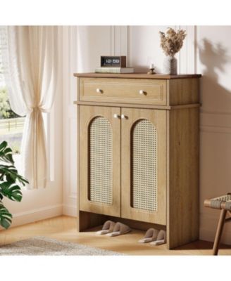 Shoe Cabinet with Doors, 6-Tier Shoe Rack with Drawer and Adjustable Shelves, 43.3" Tall Boho Farmhouse Shoe Storage Cabinet