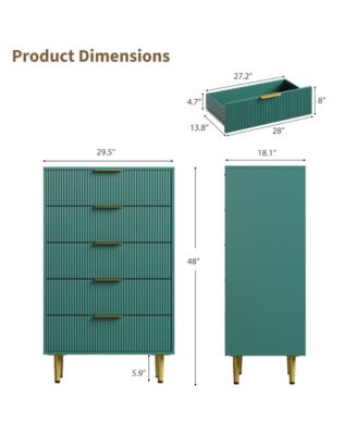 Modern Fluted Drawer Dresser Wood Chest of Drawers with Metal Handles and Legs, Storage Organizer Cabinet