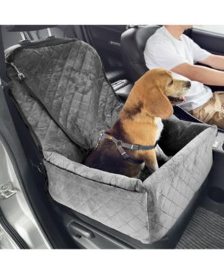Dog Car Booster Seat w/ Storage Pocket & Safety Leash, Sponge + PP Cotton Fill, Dog Car Bed for Small/Medium Dogs up to 40 lb, Gray