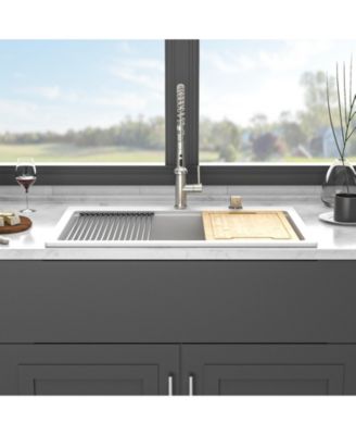 33x22x9.65inch White Quartz Composite Kitchen Sink Workstation Drop In Granite