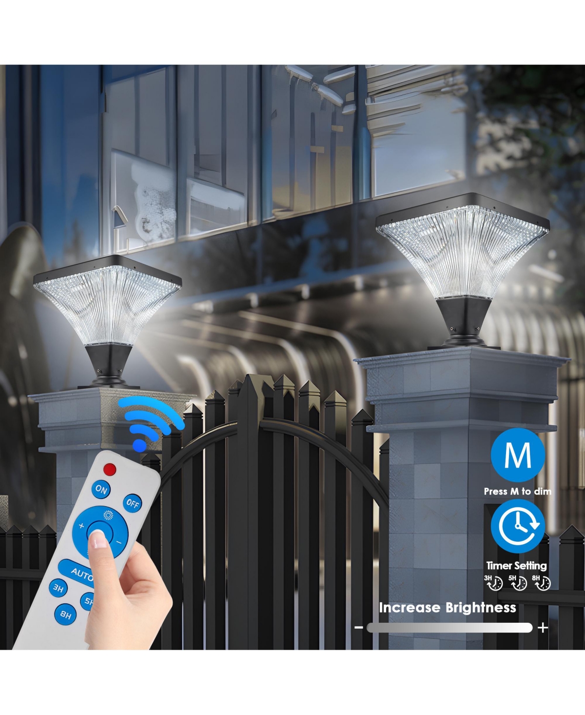 Flynama 15" Black Outdoor Post Light - Led with Remote Control, Dimmable, Timer Function, Weatherproof for Yard, Garden, Pathway (1-Pack