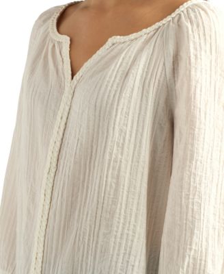 Juniors' Textured Scoop Neck Peasant Top