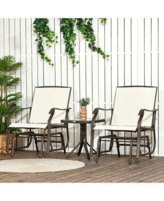 3 Piece Outdoor Glider Chair with Coffee Table Bistro Set, 2 Patio Rocking Swing Chairs with Breathable Sling Fabric, Garden and Porch