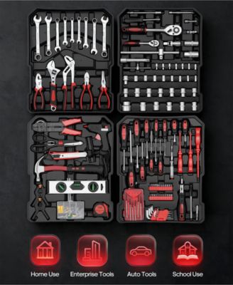 399-Piece Rolling Tool Set with Wheels, Aluminum Case and 4 Drawers, Metric Home and Auto Repair Tool Kit