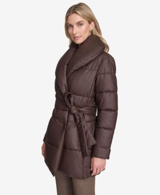 Women's Adela Pillow Collar Faux Leather Wrap Coat