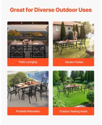 59" Rectangular Outdoor Patio Dining Table, Wood-Like Steel Slat Bistro Table for 4-6 with 1.5" Umbrella Hole, Brown