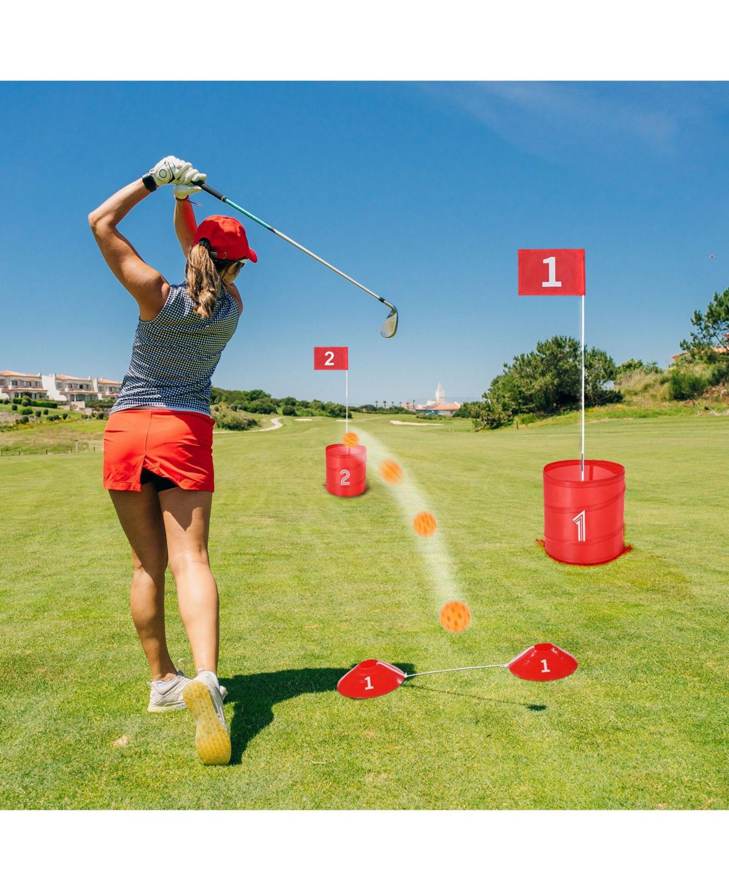 Детские игрушки HONGGE Portable Nine-Hole Golf Yard Game Set with Adjustable Tee Positions, Ages 6+, цвет: Красный — фото 2