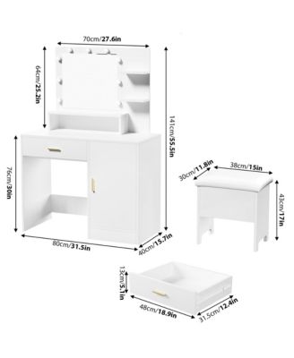 Vanity Desk with Mirror and Light Bulbs, Makeup Table with Open Shelves and Drawers